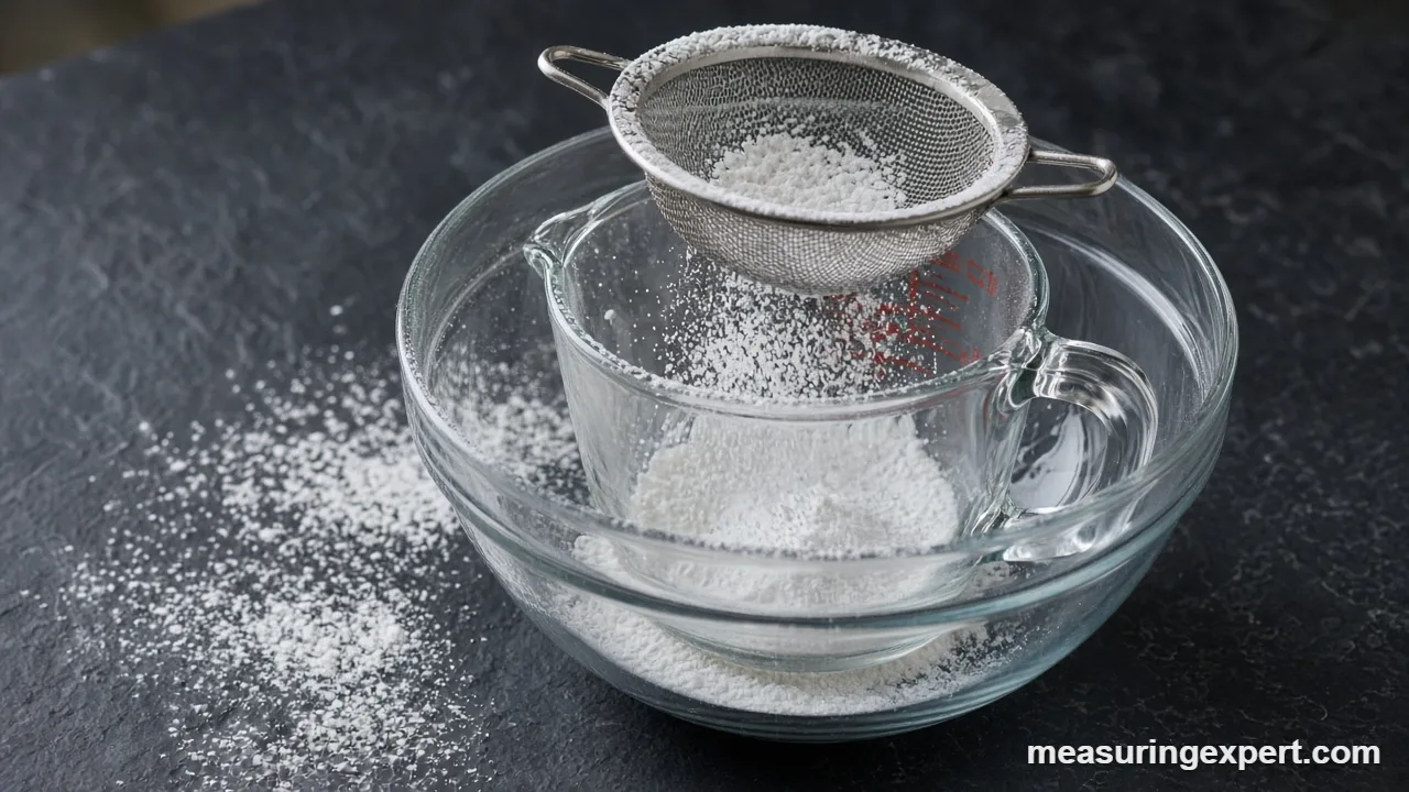 Measure powdered sugar by sifting into a cup