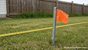 Measure property boundaries with a tape and a survey stake at a lot corner