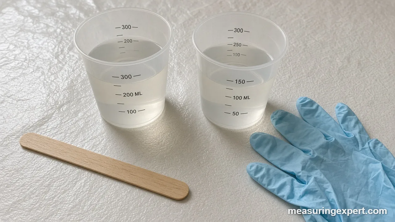 Reading graduated mixing cups for resin