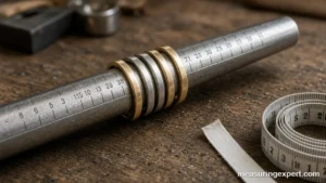How to measure ring size: rings on a ring sizer mandrel with a tape and paper strip