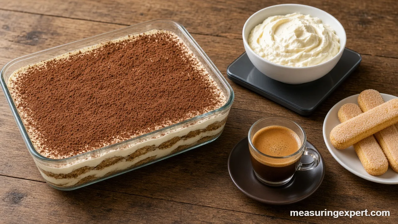 Scale your tiramisu by weighing mascarpone and sugar in grams to measure tiramisu ingredients