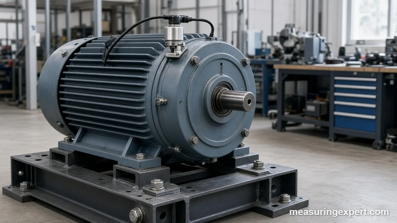 Close view of an accelerometer used to measure vibration on a machine