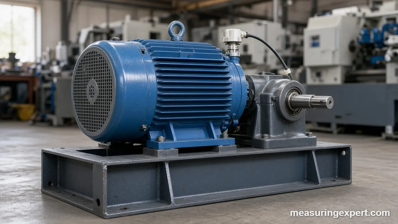 Handheld meter and sensor ready to measure vibration on a pump