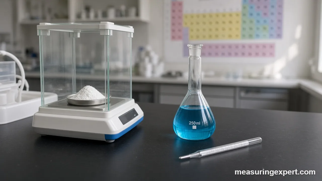 Measurement units in chemistry on a lab bench