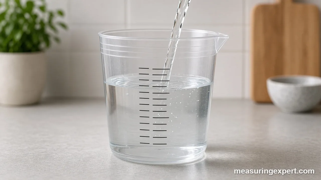 Reading the scale on a measuring jug at eye level