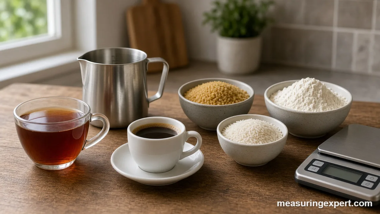 Middle Eastern cooking measurements with a tea glass and measuring jug