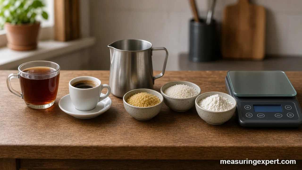 Weighing bulgur and rice on a kitchen scale for Middle Eastern cooking measurements