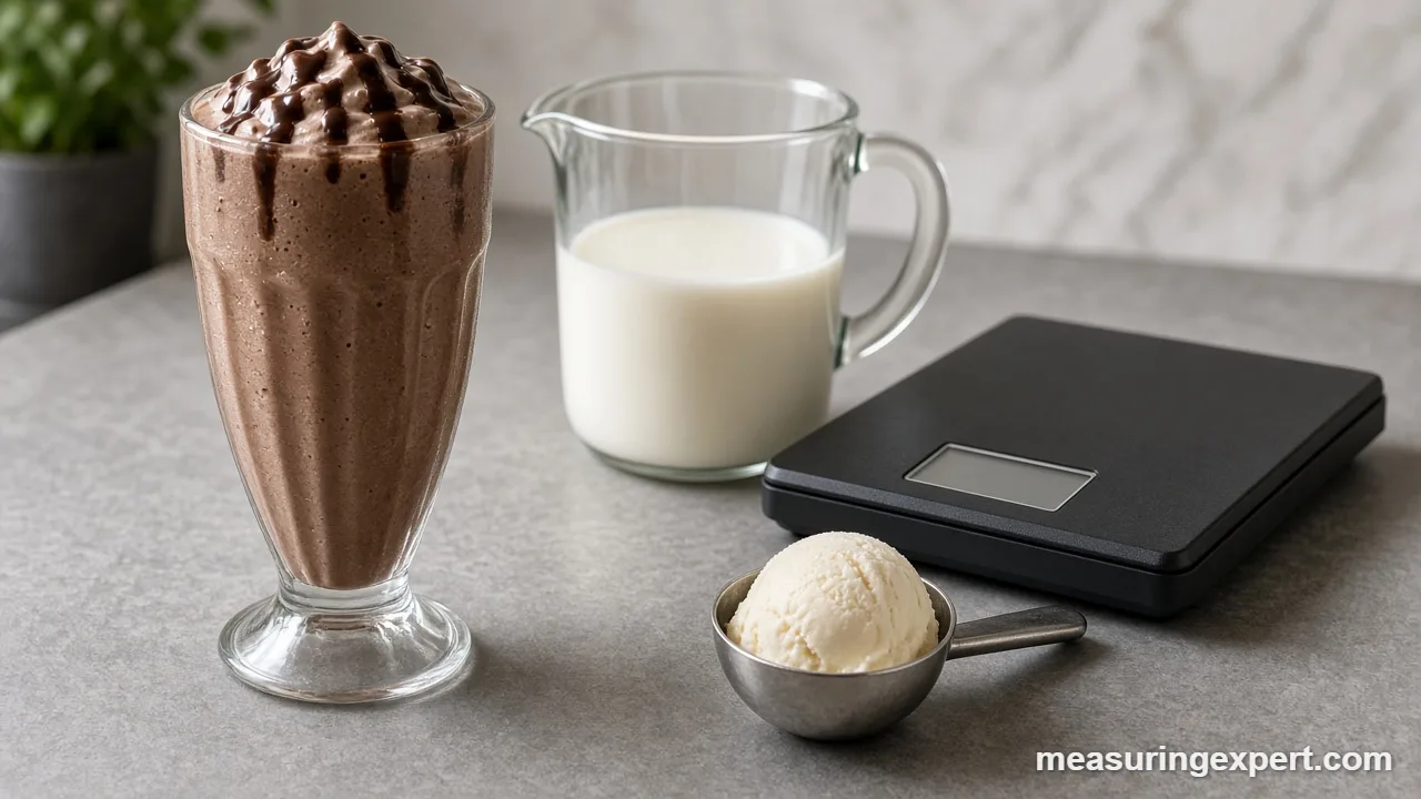 Scoop of ice cream on a scale to measure ingredients for milkshakes