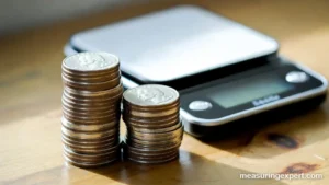 Stacks of nickels beside a scale, how many nickels in 2 dollars