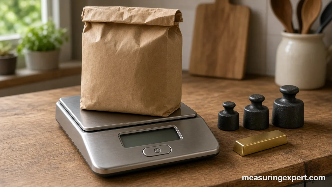 Kitchen scale weighing a kilo of flour to show how many ounces in a kilo