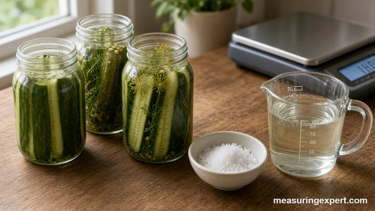Measure ingredients for pickling with a scale, salt and vinegar
