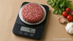 Quarter pound weighed on a kitchen scale in ounces