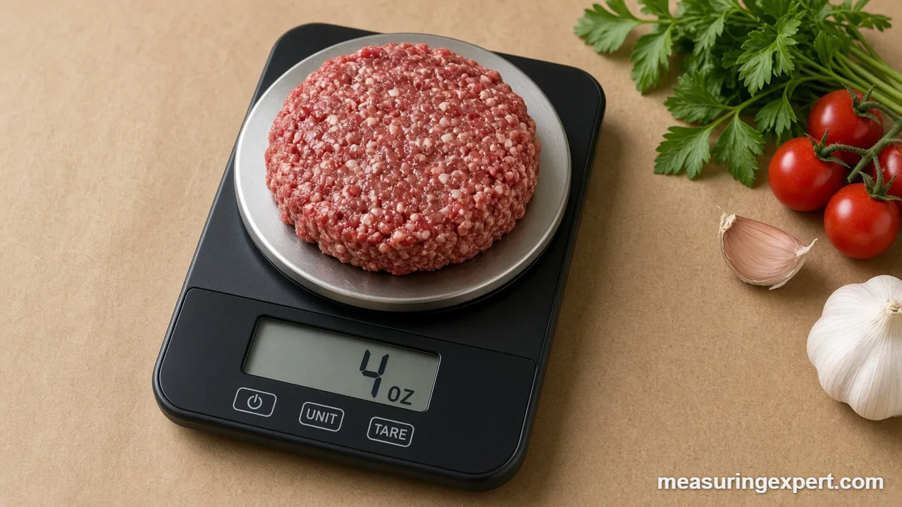 Quarter pound weighed on a kitchen scale in ounces