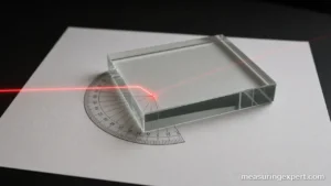 Refractive index shown by a laser in a glass block