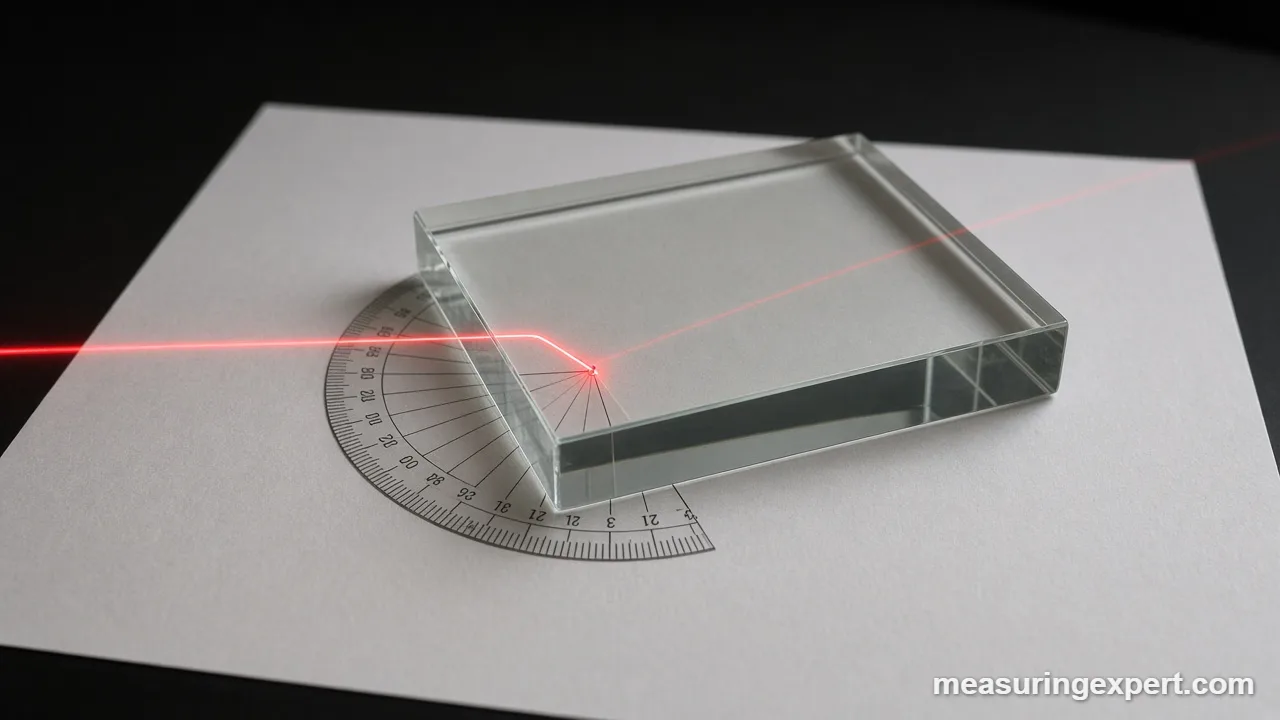 Refractive index shown by a laser in a glass block
