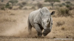 Rhino speed while charging across the savanna