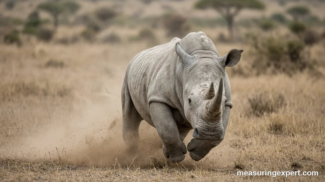 Rhino speed while charging across the savanna