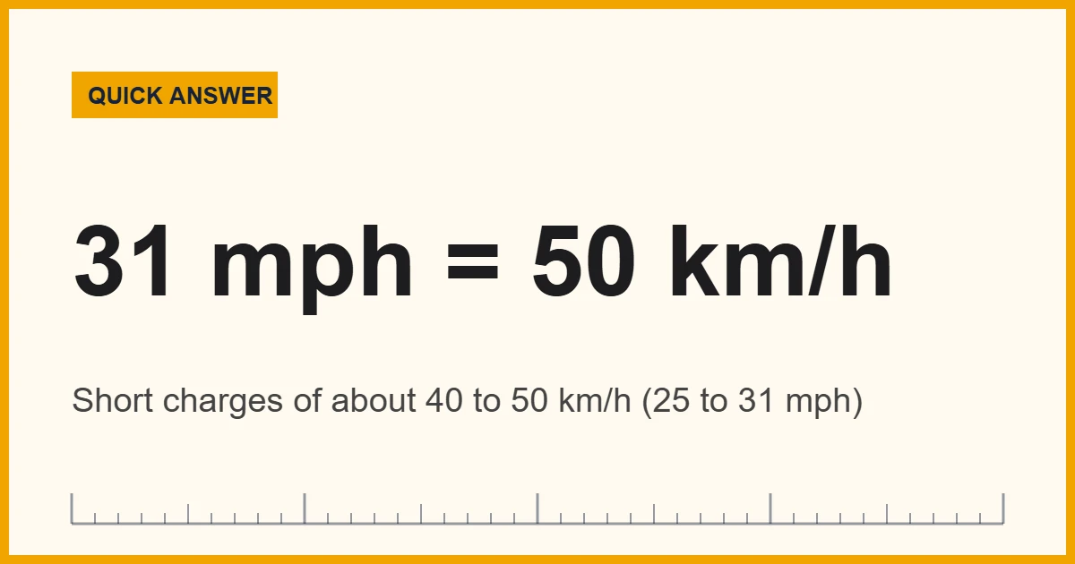 Rhino speed chart: a charging rhino runs about 40 to 50 km/h (25 to 31 mph)