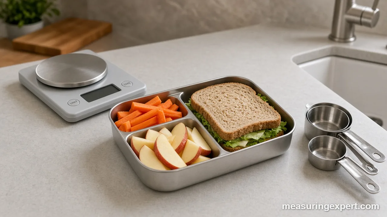 Digital scale weighing a sandwich to measure school lunch ingredients