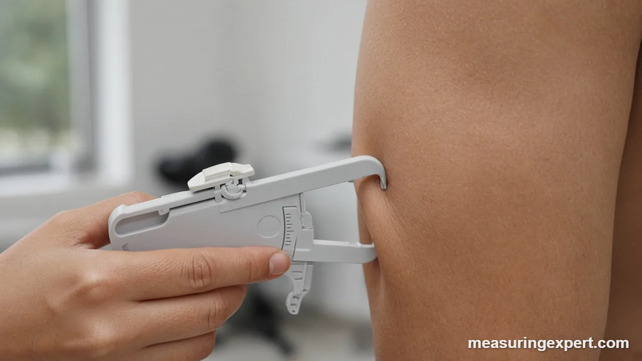 Skinfold calipers measuring a body fat fold
