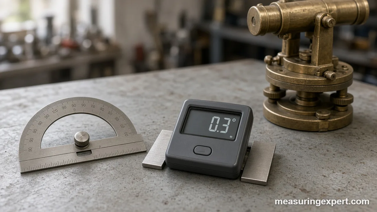 Tools that show the smallest angle you can measure, including a protractor and a digital angle finder