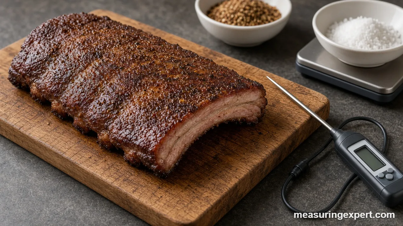 Weighing a dry rub for smoking meat ingredients on a kitchen scale