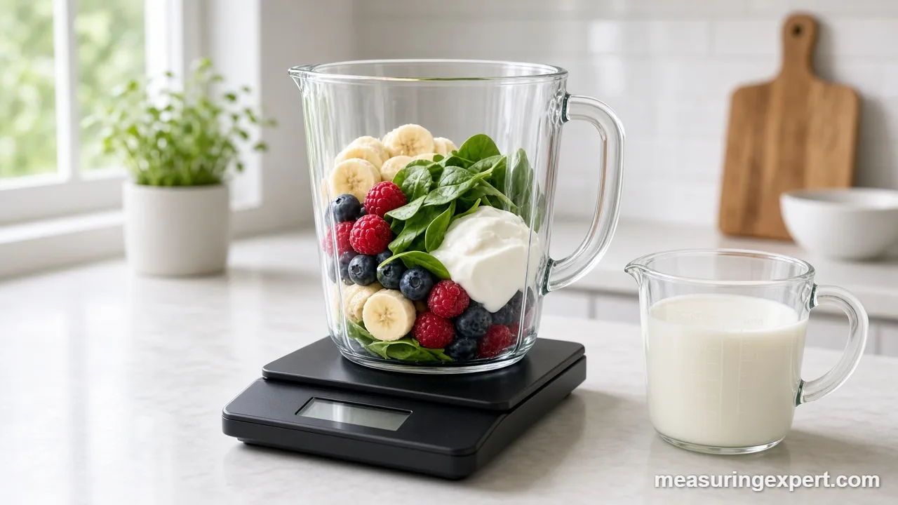 Measuring smoothie ingredients on a scale