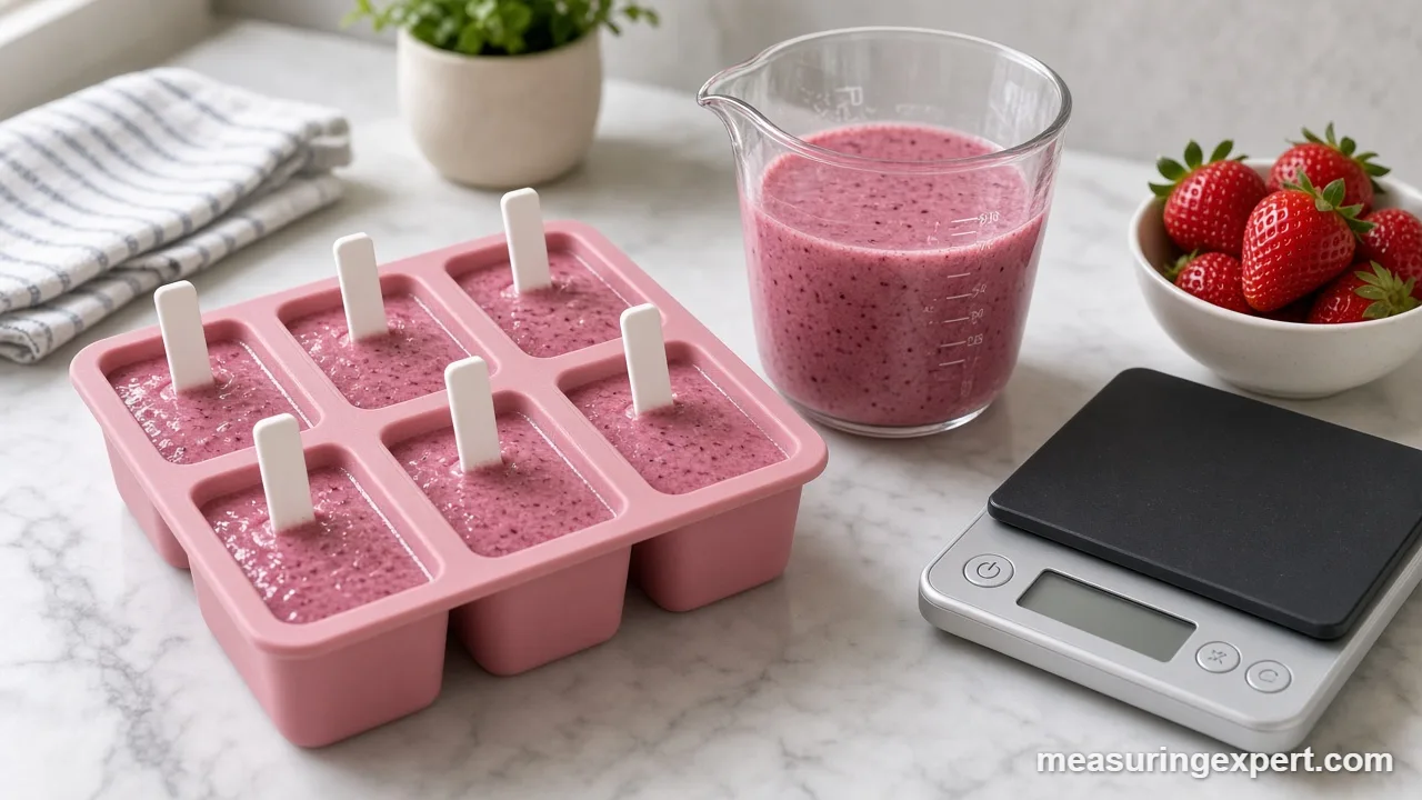 Measuring fruit on a digital scale for smoothie popsicles