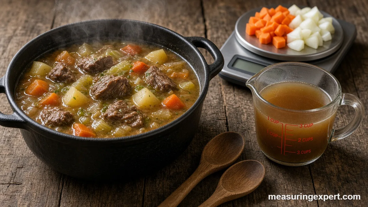 Soup and stew measurements: chopped carrots and onions weighed on a digital kitchen scale