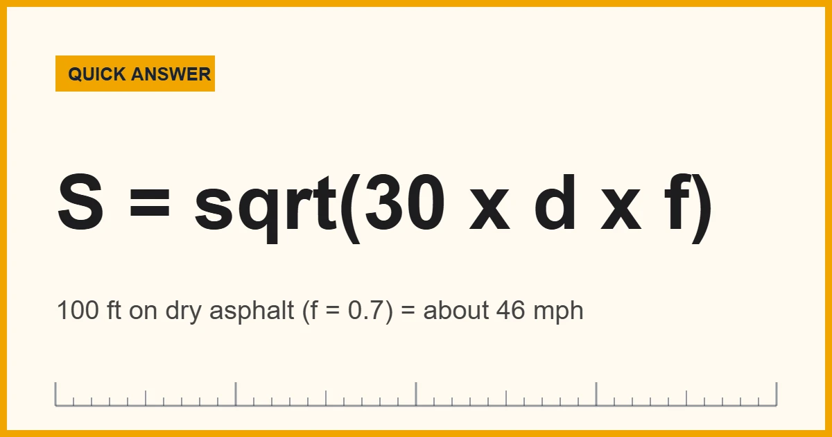 Skid formula card showing how to estimate speed from stopping distance
