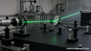 Speed of light: laser beam in an optics lab