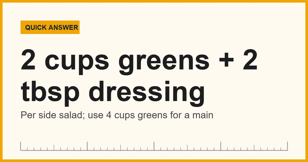 Spring salad measurements: 2 cups greens and 2 tablespoons dressing per side salad