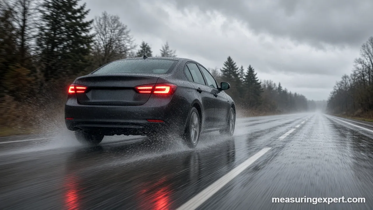 Stopping time of a car braking on a wet road