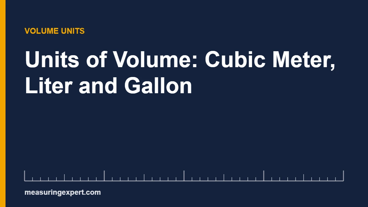 Chart of the main units of volume: cubic meter, liter, milliliter and US gallon