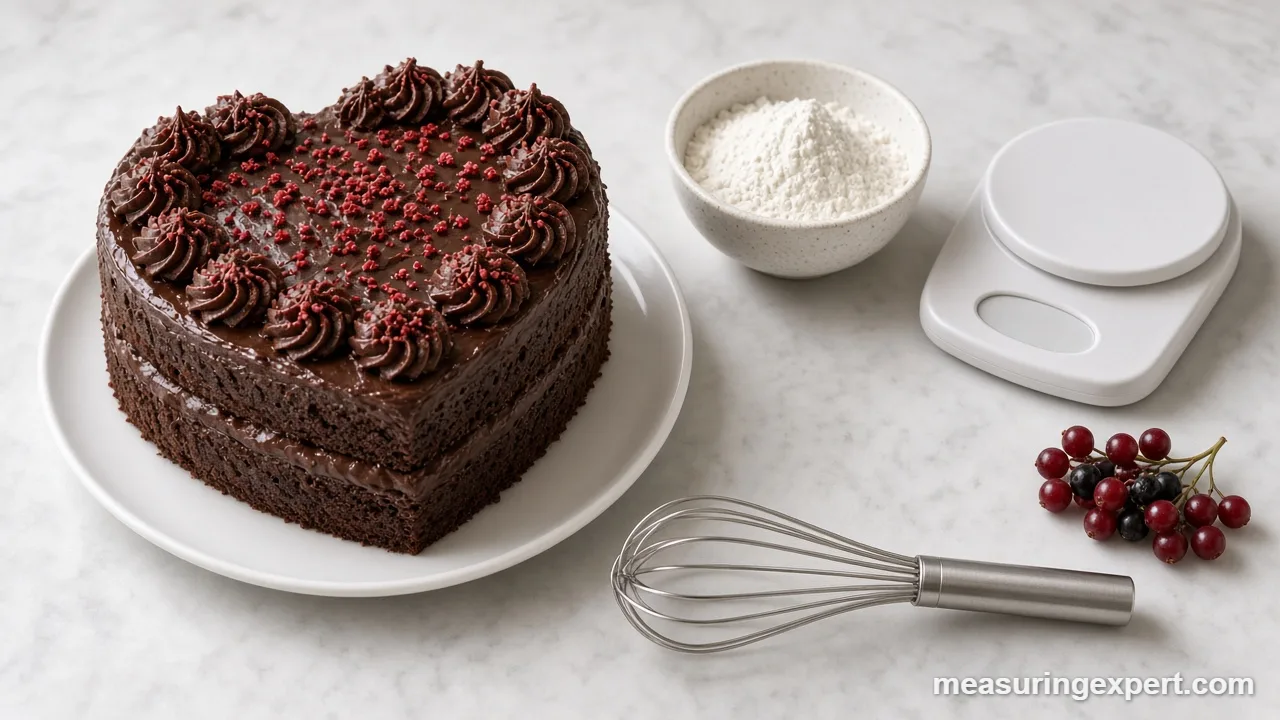 Heart pan and ramekins ready for Valentine's Day dessert measurements