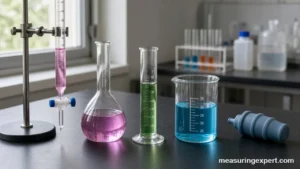 Measuring volume in chemistry with lab glassware