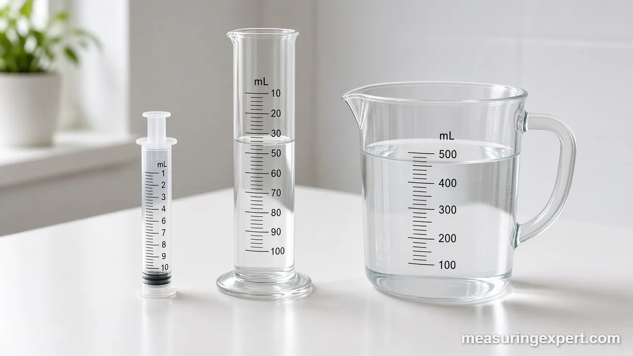 Measuring volume in mL with marked tools