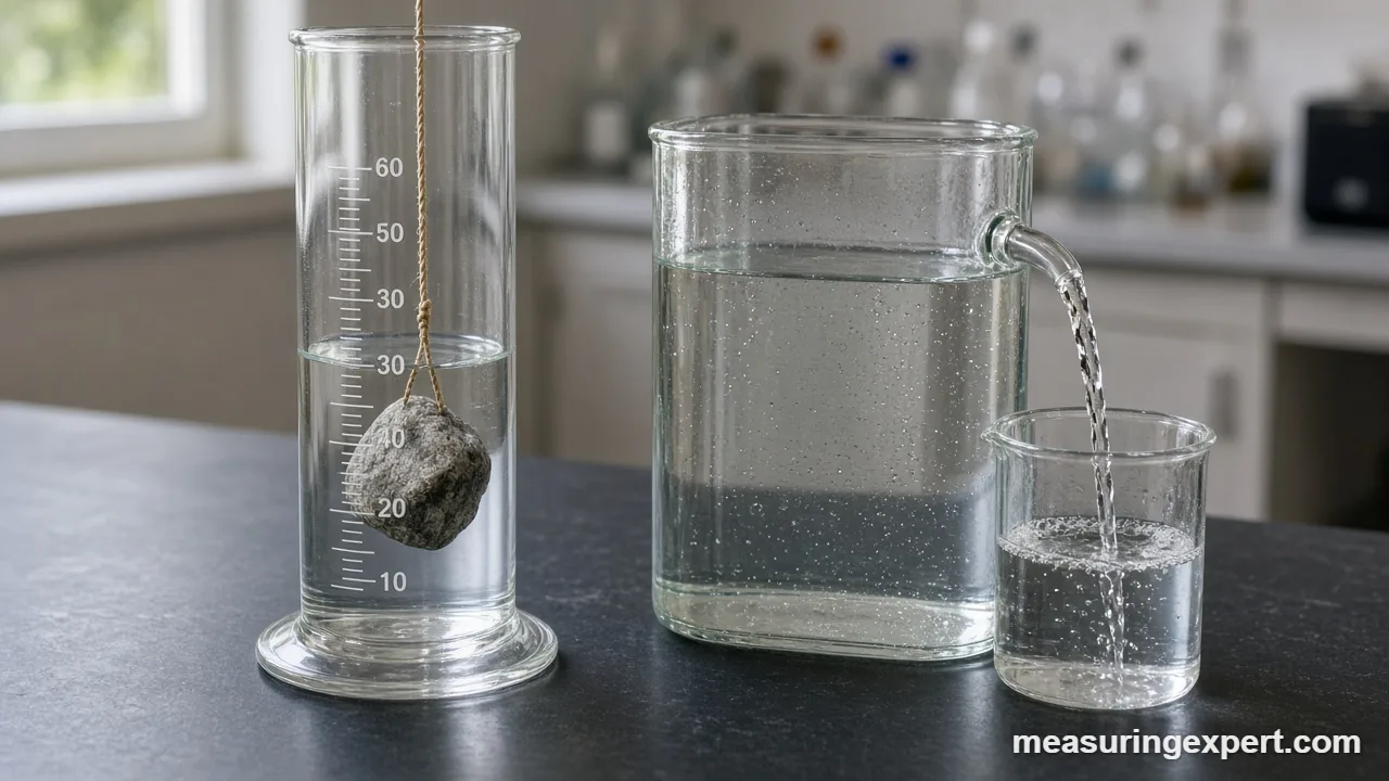 Water displacement in a graduated cylinder