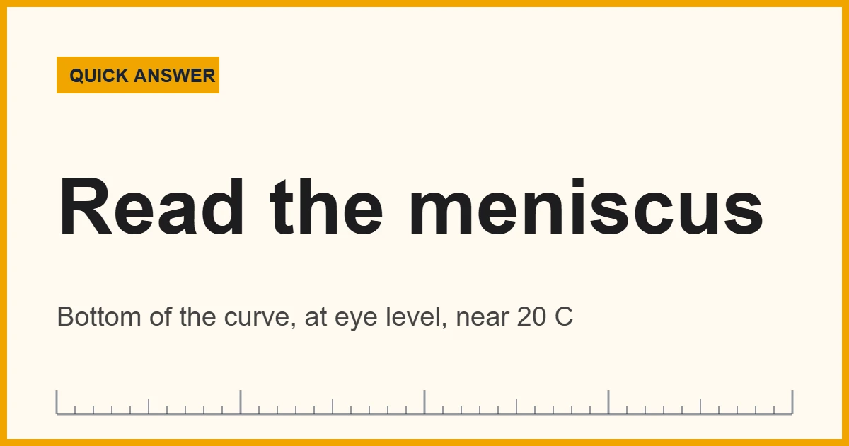 How to measure the volume of a liquid: read the bottom of the meniscus at eye level