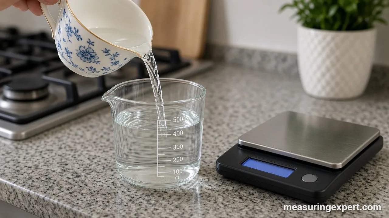 Material volume of a teacup by displacement