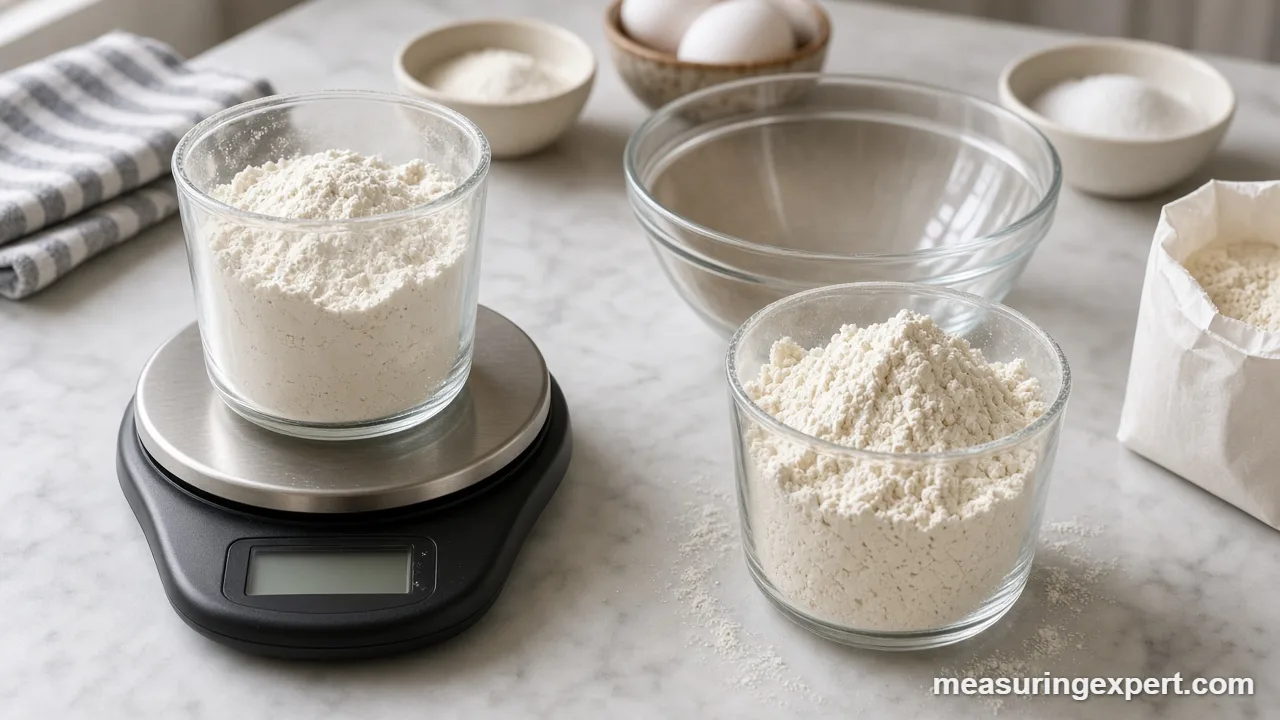 Weight vs volume: a cup of flour on a scale